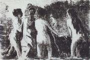 Camille Pissarro Line of bathers oil on canvas